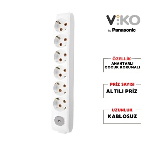 Viko | Altılı Grup Priz, Anahtarlı Topraklı - Çocuk Korumalı Çoğaltıcı Priz , 6'lı, Kablosuz, Beyaz - Rodoplu Store