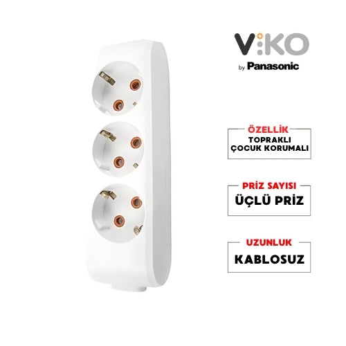 Viko | Üçlü Grup Priz, Topraklı - Çocuk Korumalı Çoğaltıcı Priz, 3'lü, Kablosuz, Beyaz - Rodoplu Store