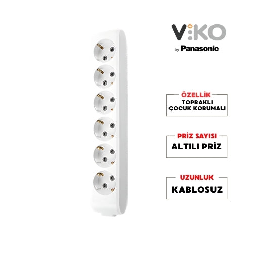 Viko | Altılı Grup Priz, Topraklı - Çocuk Korumalı Çoğaltıcı Priz, 6'lı, Kablosuz, Beyaz - Rodoplu Store