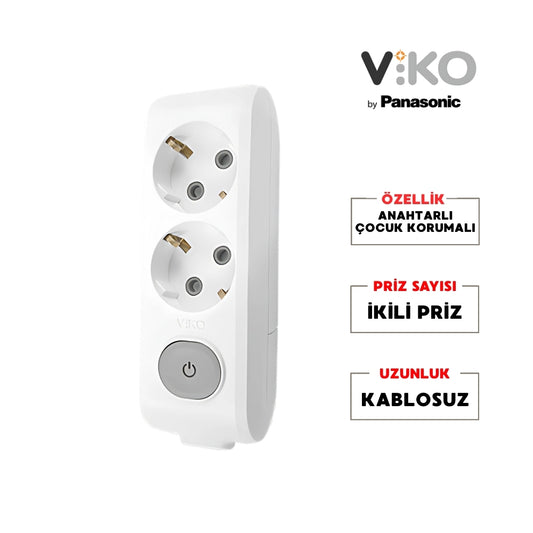 Viko |  İkili Grup Priz, Anahtarlı Topraklı - Çocuk Korumalı Çoğaltıcı Priz, 2'li, Kablosuz, Beyaz - Rodoplu Store