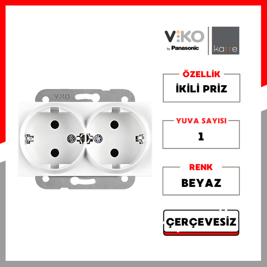 Viko | Karre İkili Priz, Beyaz, Çerçevesiz - Rodoplu Store