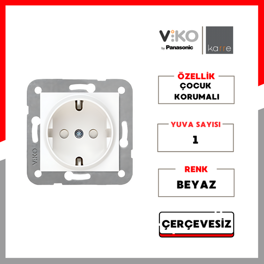 Viko | Karre Priz, Çocuk Korumalı, Beyaz, Çerçevesiz - Rodoplu Store