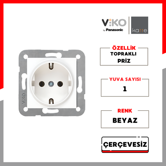 Viko | Karre Priz, Topraklı, Beyaz, Çerçevesiz - Rodoplu Store