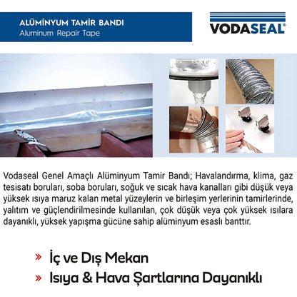 Vodabond | Isıya Dayanıklı Alüminyum Tamir Bandı, 50 mm, 10 m