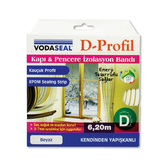 Vodaseal |  Kapı Pencere İzolasyon Bandı, Kauçuk Profil, Kendinden Yapışkanlı, 6.20 m, Beyaz - Rodoplu Store