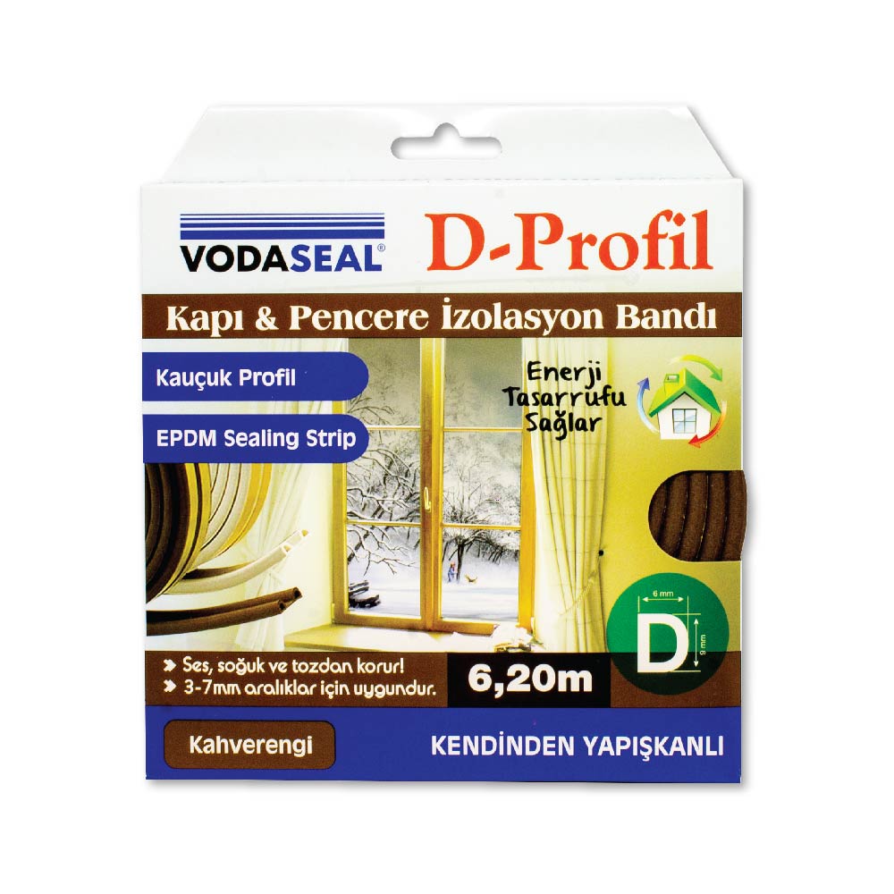 Vodaseal |  Kapı Pencere İzolasyon Bandı, Kauçuk Profil, Kendinden Yapışkanlı, 6.20 m, Kahverengi - Rodoplu Store