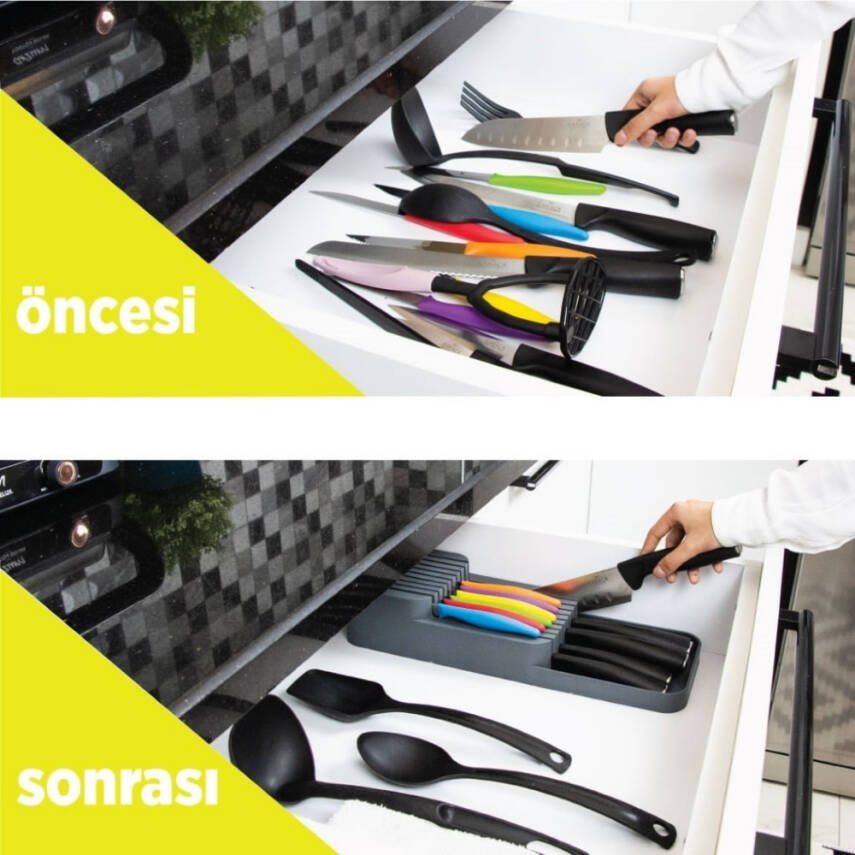 Decobella 2 Sıra Bıçaklık,18 Bıçak Kapasiteli,Yer Tasarruflu, Antrasit - 2