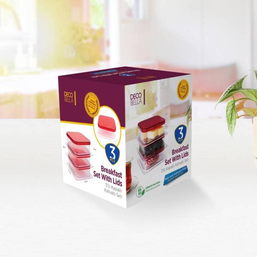 Decobella 3'lü Kapaklı Kahvaltı Seti, Şık ve Pratik Sunum, Dayanıklı - 4