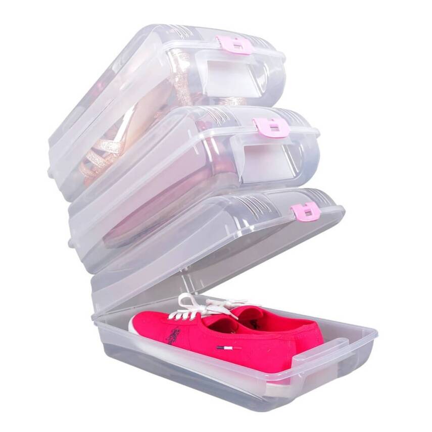Decobella Ayakkabı Koruma Kutusu, 5 Adet, İstiflenebilir, Pembe - 3