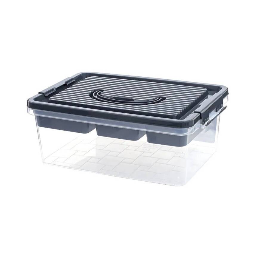 Decobella Çok Amaçlı Düzenleyici Kutu, Antrasit Renk, Kilitli Kapak - 1