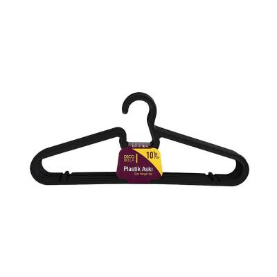 Decobella Eko Plastik Askı Seti, Siyah Renk, Dayanıklı, 10’lu Paket - Decobella