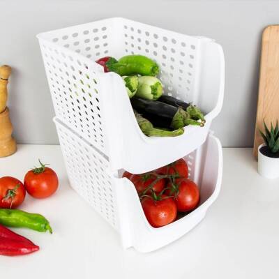 Decobella İstiflenebilir Geniş Düzenleyici Sepet, Beyaz, Şık Tasarım - Decobella