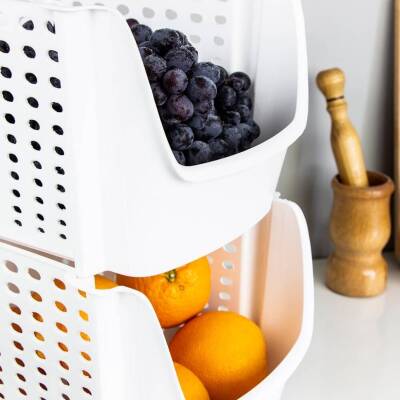 Decobella İstiflenebilir Geniş Düzenleyici Sepet, Beyaz, Şık Tasarım - 2