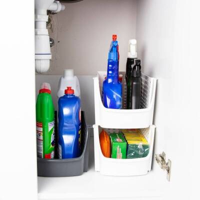 Decobella İstiflenebilir Geniş Düzenleyici Sepet, Beyaz, Şık Tasarım - 5