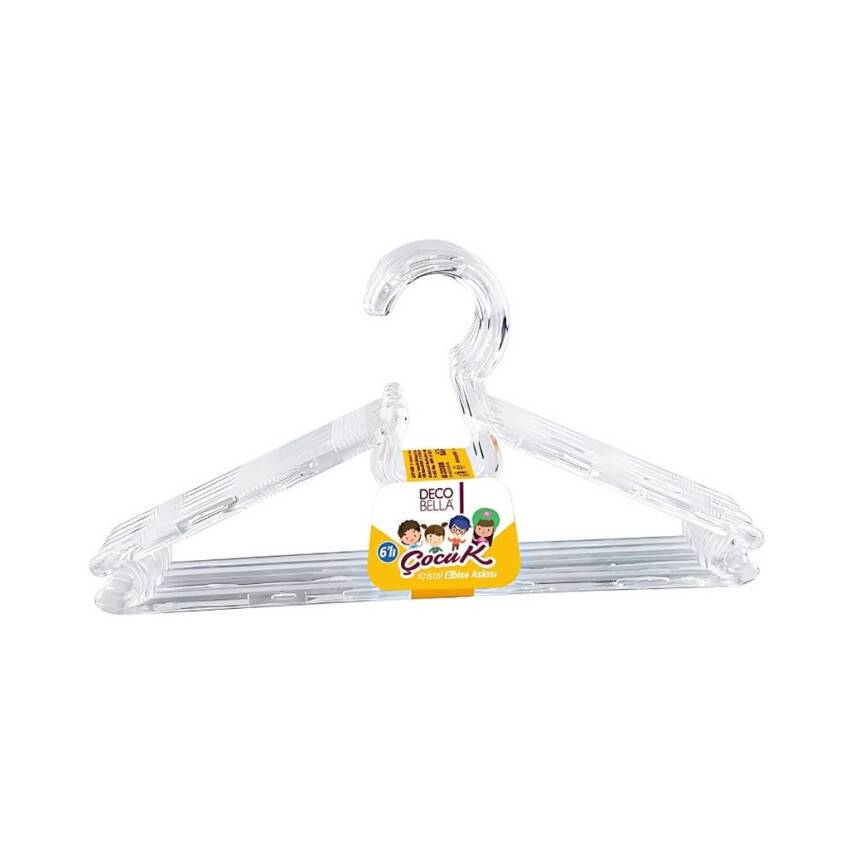 Decobella Plastik Çocuk Elbise Askısı, Şeffaf Kristal, Dayanıklı, 6’lı - 1