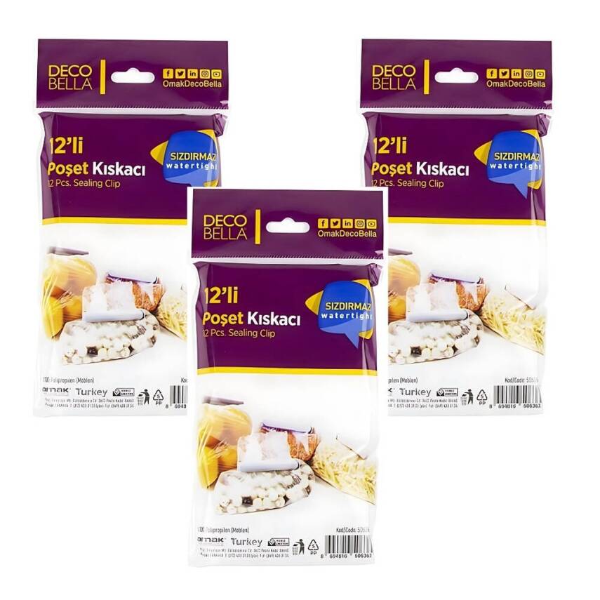 Decobella Poşet Kıskacı, 12’li, 3 Adet, Pratik ve Sızdırmaz Kilitleme - 2