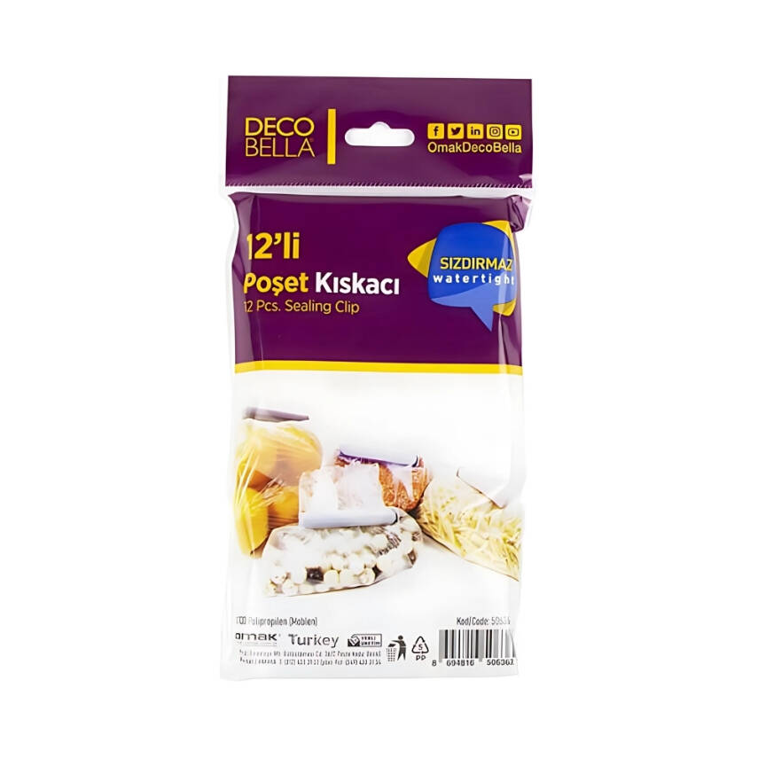 Decobella Poşet Kıskacı, Pratik ve Sızdırmaz Kilitleme, 12’li - 2