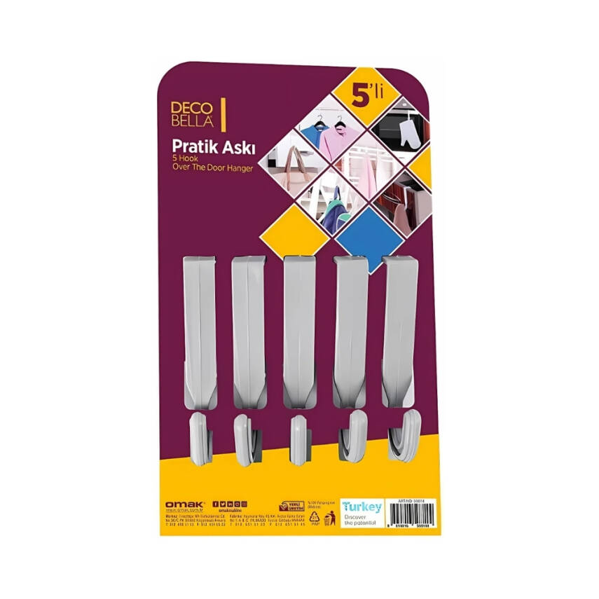 Decobella Pratik Askı, Kapı ve Dolap İçin,Taşınabilir, Şık, 5’li Paket - 1