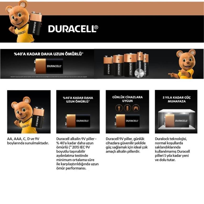Duracell | 9V Alkalin Pil, Tekli Paket, Uzun Ömürlü ve Dayanıklı Güç - 7