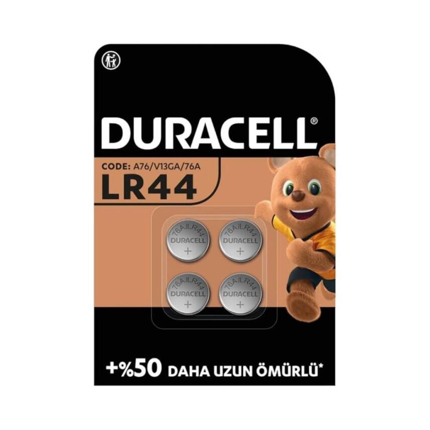 Duracell LR44 Alkalin Düğme Pil, 1.5V, 4'lü Paket, Uzun Ömürlü - 1