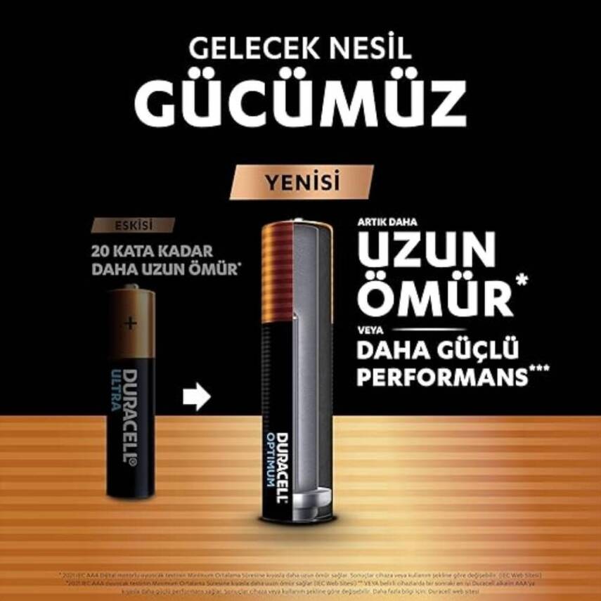 Duracell Optimum AAA Alkalin İnce Kalem Pil, 1.5V 4'lü, Uzun Ömürlü - 2