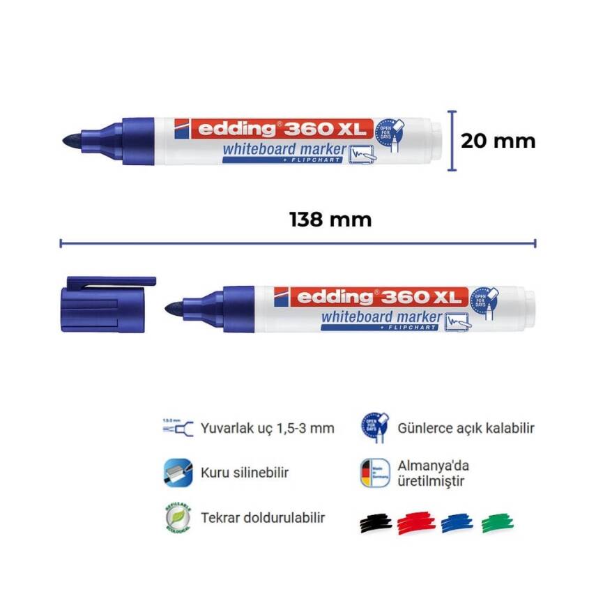 Edding E-360XL Cap-Off Tahta Kalemi, 1.5-3mm, Doldurulabilir, Mavi - 2