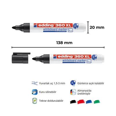 Edding Cap-Off Tahta Kalemi, E-360 XL, 1.5-3mm, Doldurulabilir, Siyah - 2
