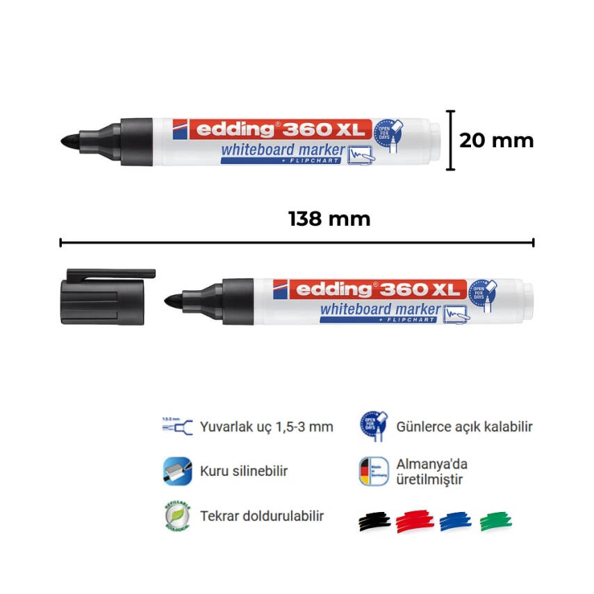 Edding Cap-Off Tahta Kalemi, E-360 XL, 1.5-3mm, Doldurulabilir, Siyah - 2