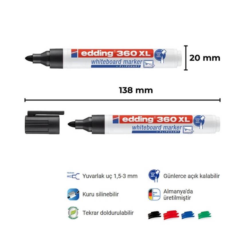 Edding E-360 XL Cap-Off Tahta Kalemi, 1.5-3 mm, Doldurulabilir, Siyah - 2