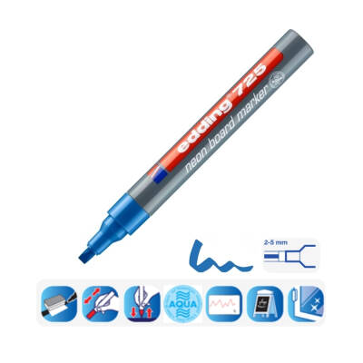 Edding E-725 Beyaz Tahta Kalemi, Fosforlu Mavi, Kolay Kullanım, 2-5mm - 3
