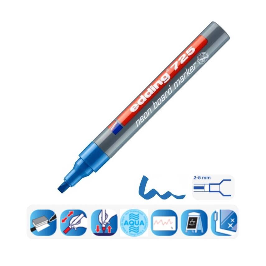 Edding E-725 Beyaz Tahta Kalemi, 2-5 mm, Fosforlu Mavi - 3