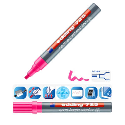Edding E-725 Beyaz Tahta Kalemi, Fosforlu Pembe, Kolay Kullanım,2-5mm - 3