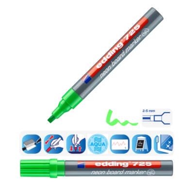 Edding E-725 Beyaz Tahta Kalemi, Fosforlu Yeşil, Kolay Kullanım,2-5mm - 3