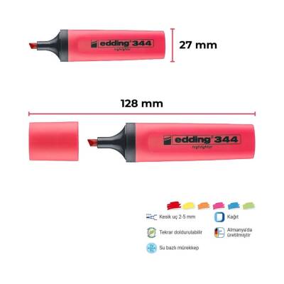 Edding E-344 Fosforlu Kalem, 2-5 mm, Kesik Uçlu, Kırmızı(Nar Çiçeği) - 2