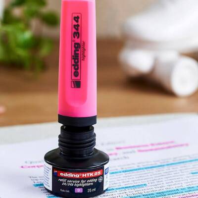 Edding E-344 Fosforlu Kalem, 2-5 mm, Kesik Uçlu, Doldurulabilir, Pembe - 4