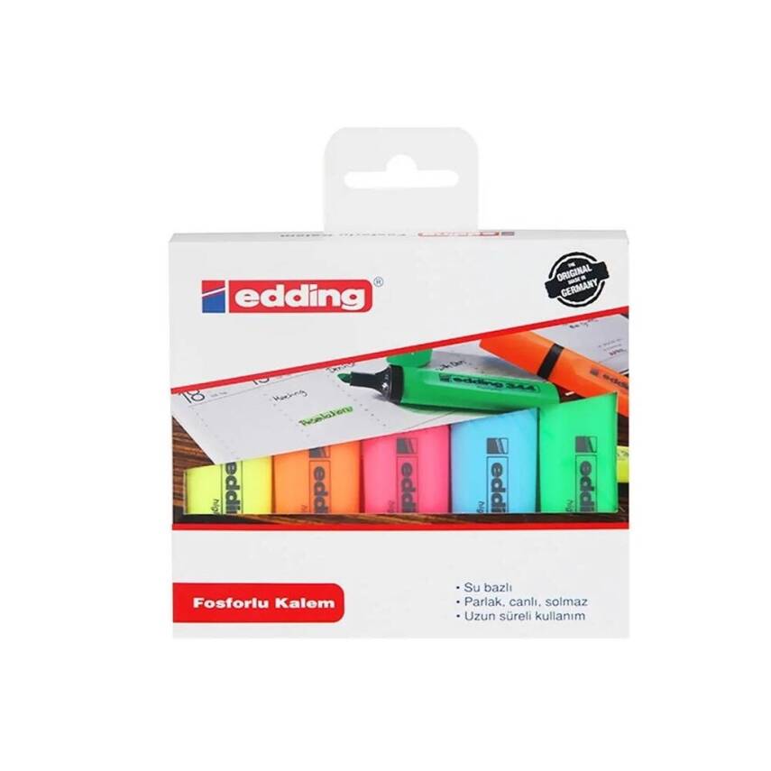 Edding E-344 Fosforlu Kalem Seti, 5'li, 2-5 mm, Su Bazlı Mürekkep - 1