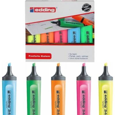 Edding E-344 Fosforlu Kalem Seti, 5'li, 2-5 mm, Su Bazlı Mürekkep - 3