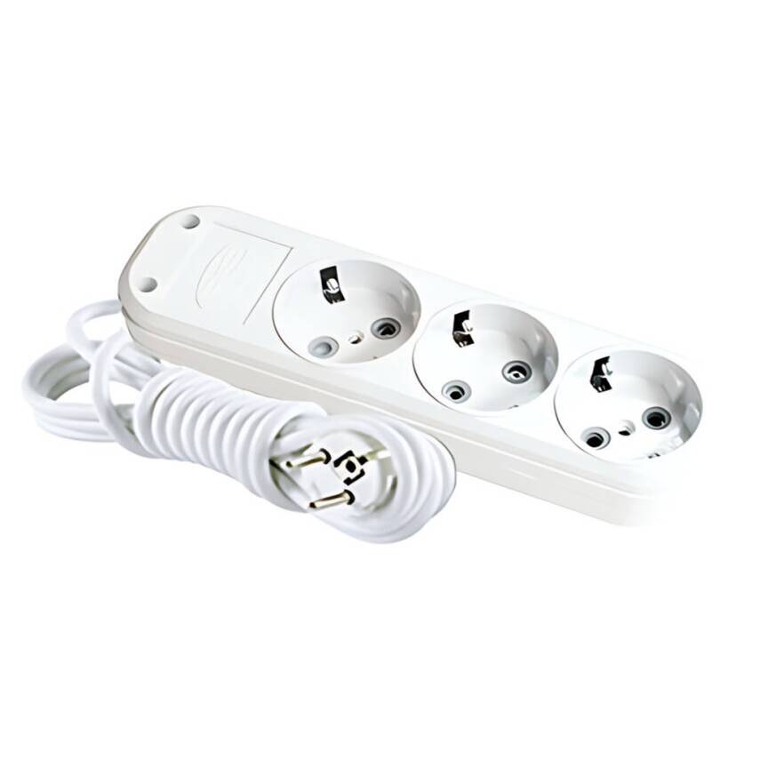 Eraplast Üçlü Grup Priz, Topraklı, Uzatma Kablosu, 2 m, Beyaz - 1