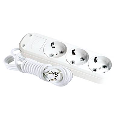 Eraplast Üçlü Grup Priz, Topraklı, Uzatma Kablosu, 3 m, Beyaz - Eraplast