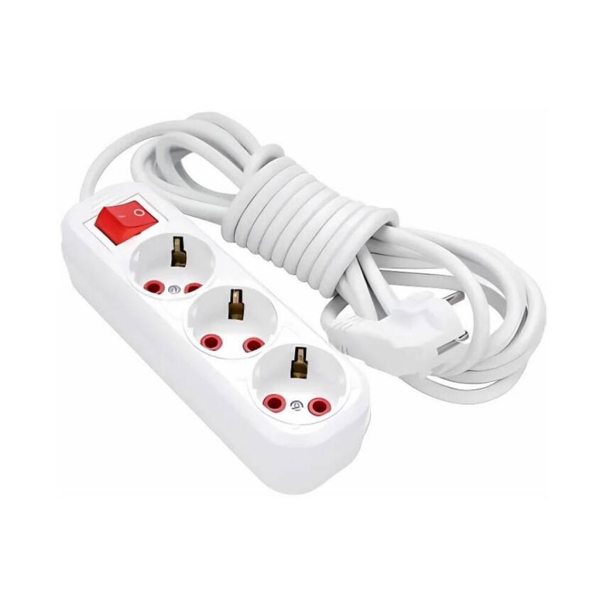 Eraplast Üçlü Grup Priz, Uzatma Kablosu, Anahtarlı, 2 m, Beyaz - 1