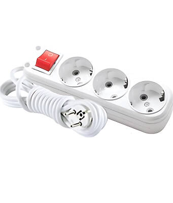 Eraplast Üçlü Grup Priz, Uzatma Kablosu, Anahtarlı, 3 m, Beyaz - Eraplast