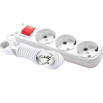 Eraplast Üçlü Grup Priz, Uzatma Kablosu, Anahtarlı, 3 m, Beyaz - Eraplast