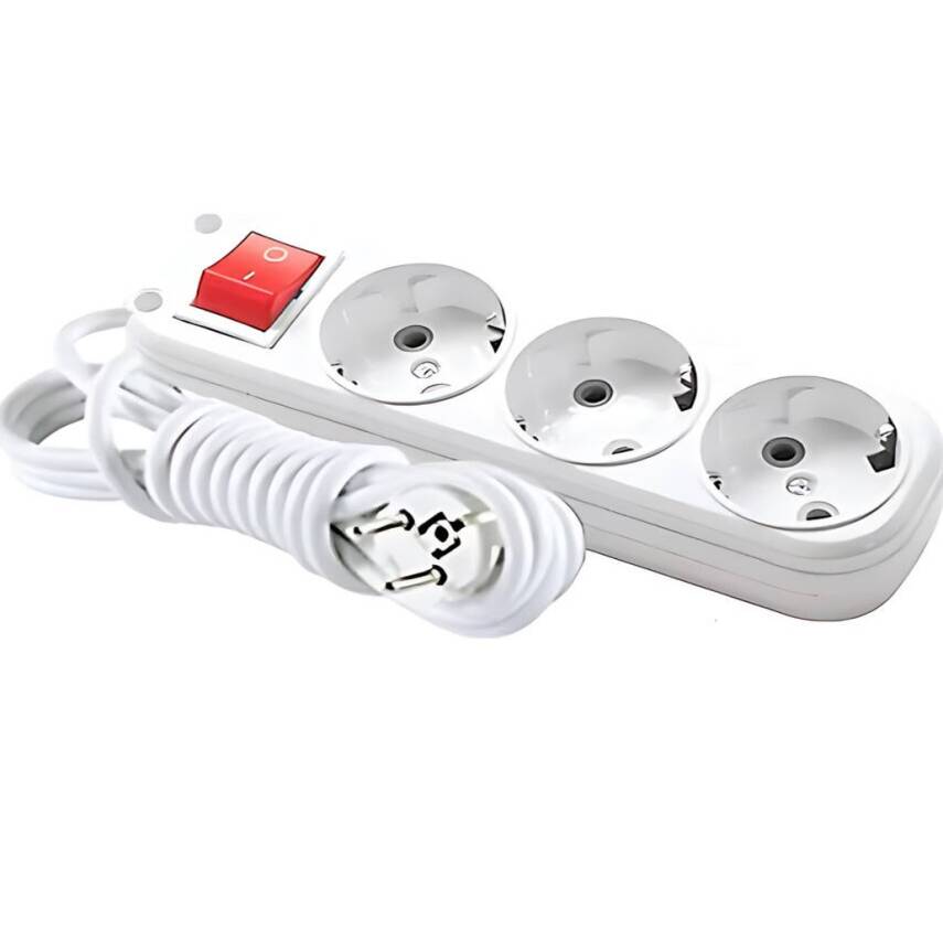 Eraplast Üçlü Grup Priz, Uzatma Kablosu, Anahtarlı, 3 m, Beyaz - 1