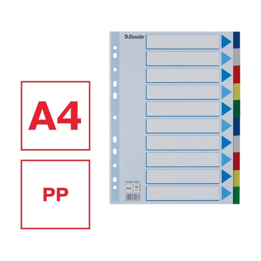 Esselte A4 Separatör, 10 Renkli, 115 Mikron PP, Düzenli Arşivleme İçin - 3