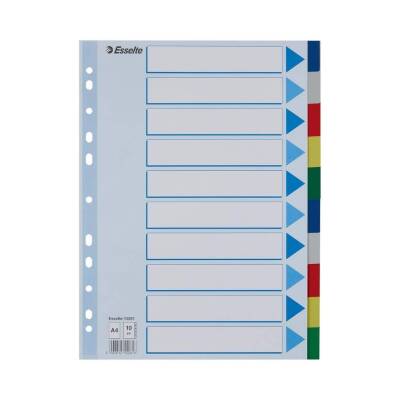 Esselte A4 Separatör, 10 Renkli, 115 Mikron PP, Düzenli Arşivleme İçin - Esselte