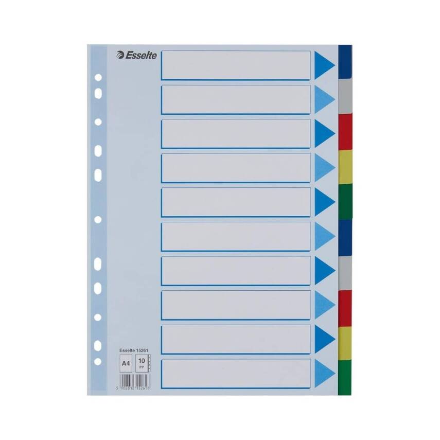 Esselte A4 Separatör, 10 Renkli, 115 Mikron PP, Düzenli Arşivleme İçin - 1
