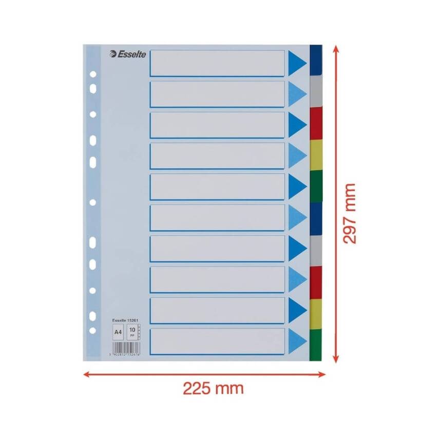 Esselte A4 Separatör, 10 Renkli, 115 Mikron PP, Düzenli Arşivleme İçin - 4