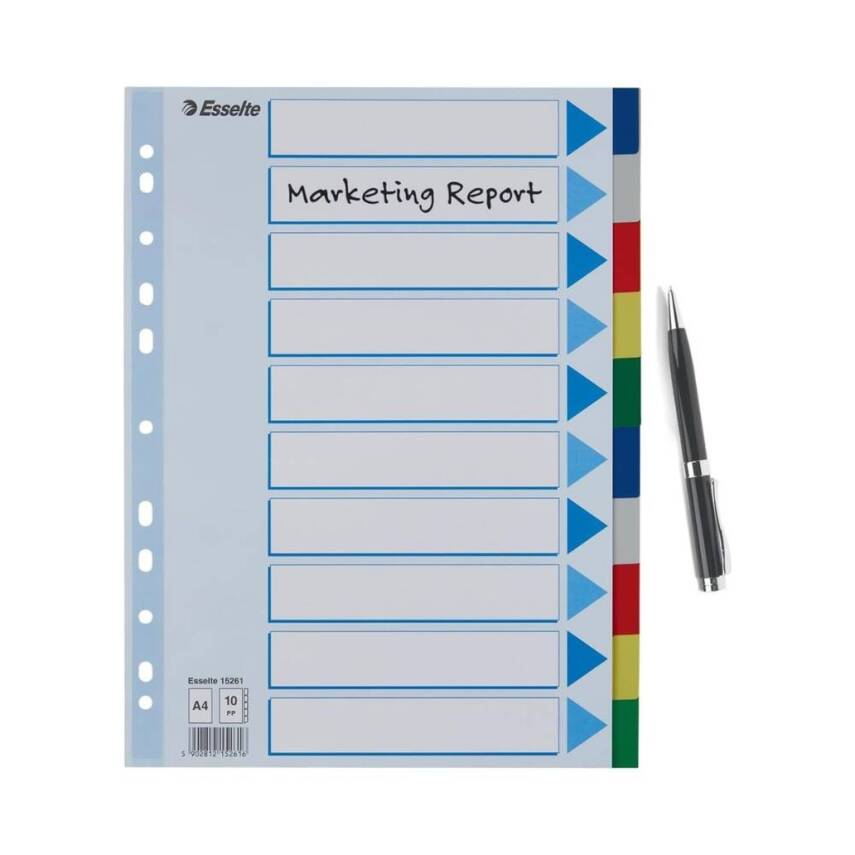 Esselte A4 Separatör, 10 Renkli, 115 Mikron PP, Düzenli Arşivleme İçin - 7