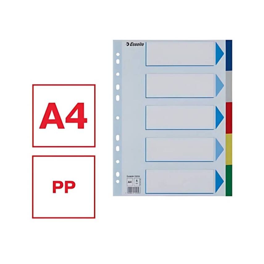 Esselte A4 Separatör, 5 Renkli, 115 Mikron PP, Düzenli Arşivleme İçin - 2