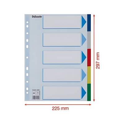 Esselte A4 Separatör, 5 Renkli, 115 Mikron PP, Düzenli Arşivleme İçin - 6